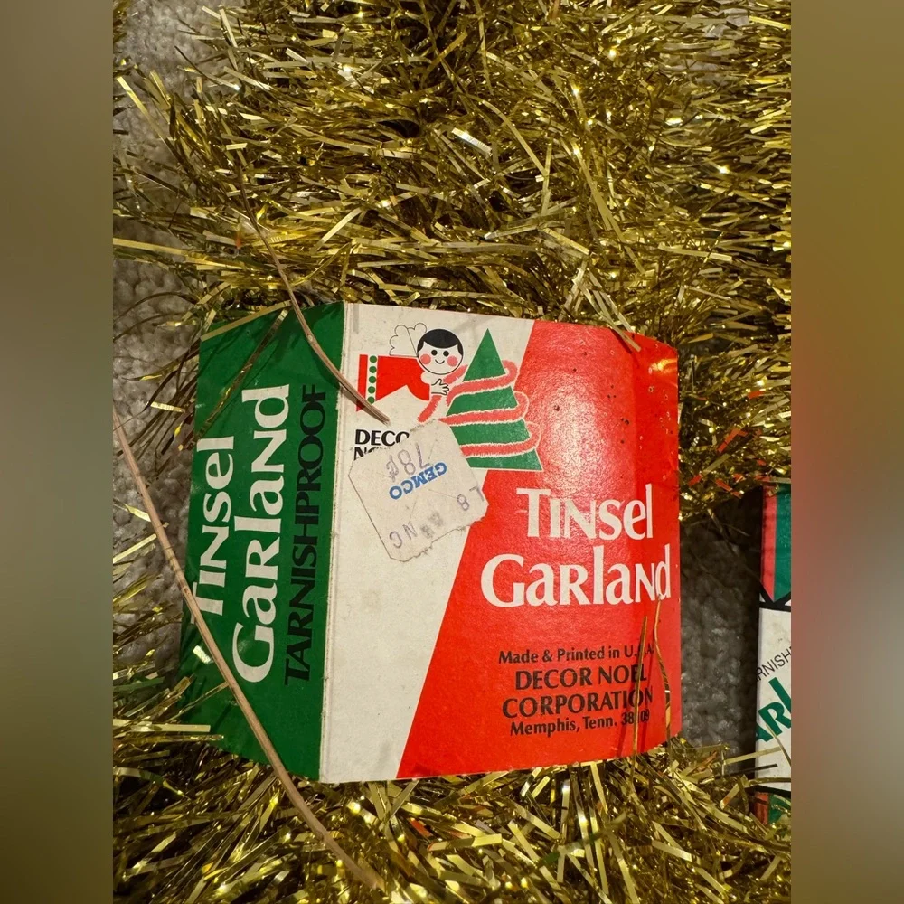 Vintage NIP mid century gold tinsel garland set of 3